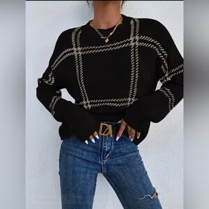 Plaid Pattern Drop Shoulder Sweater